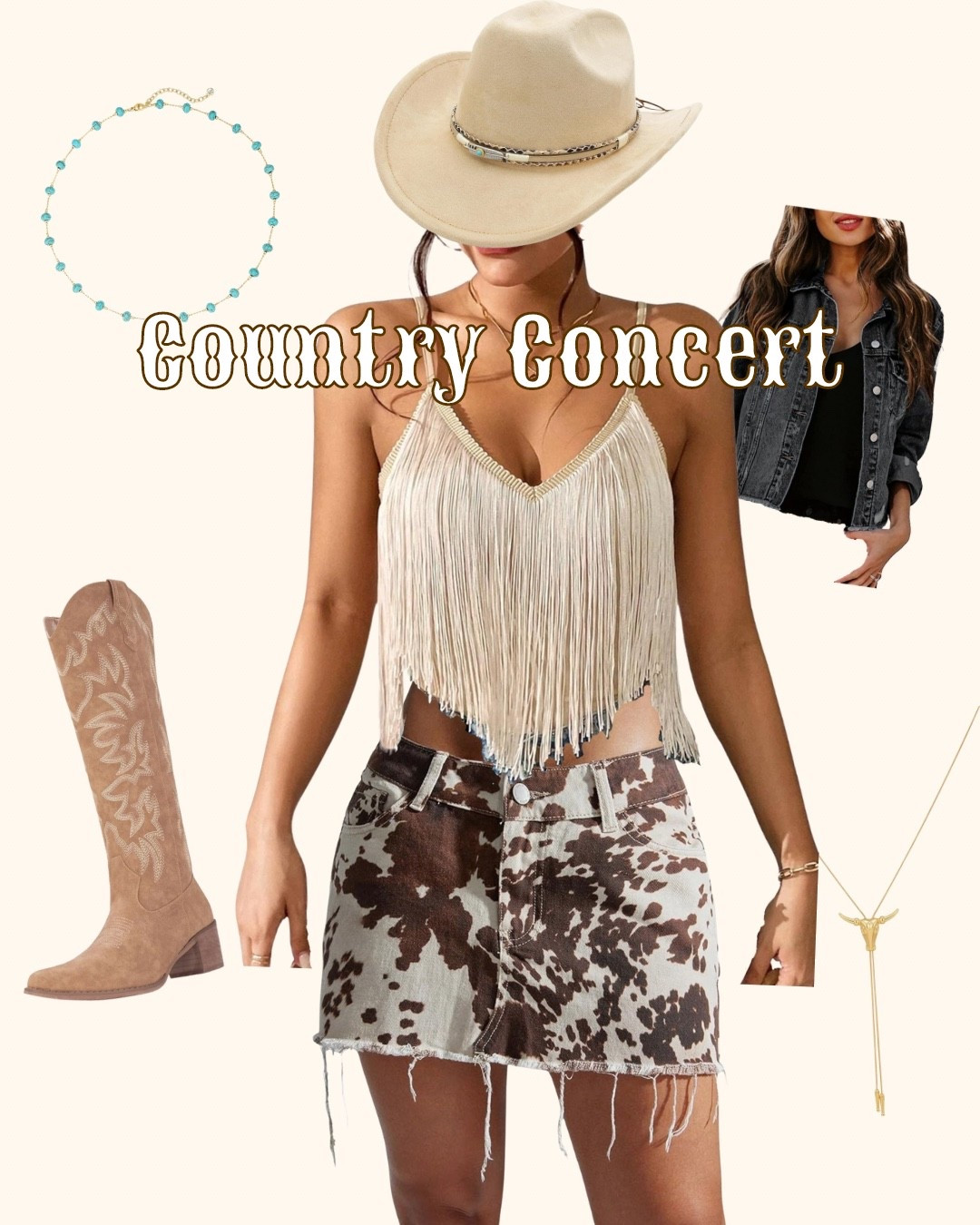 Your country concert outfit just found its main character moment. Fringe top + cow print mini + cowboy boots = the holy trinity of festival season dressing. Linked everything on LTK so you can shop the full look! 🤠🤍
#LTKstyle #LTKfestival #LTKfindsunder100 #LTKshoemy #LTKstyletip #countrygirl #countryconcertoutfit #festivalfashion #westernstyle #cowgirlaesthetic #fringetop #cowboyboots #concertoutfit