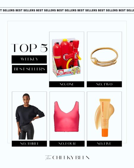 Top 5 weekly best sellers! You all seem to really love this firefighter water blaster! This gold bracelet is a perfect accessory for almost any outfit! This sweater top is super comfortable and could be worn over this crop tank! This lip treatment is great for your lips during the summer season! 

#LTKBeauty #LTKKids #LTKSeasonal