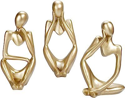 FJS Gold Decor Thinker Statue Abstract Art Sculpture, Set of 3 Golden Resin Collectible Figurines... | Amazon (US)