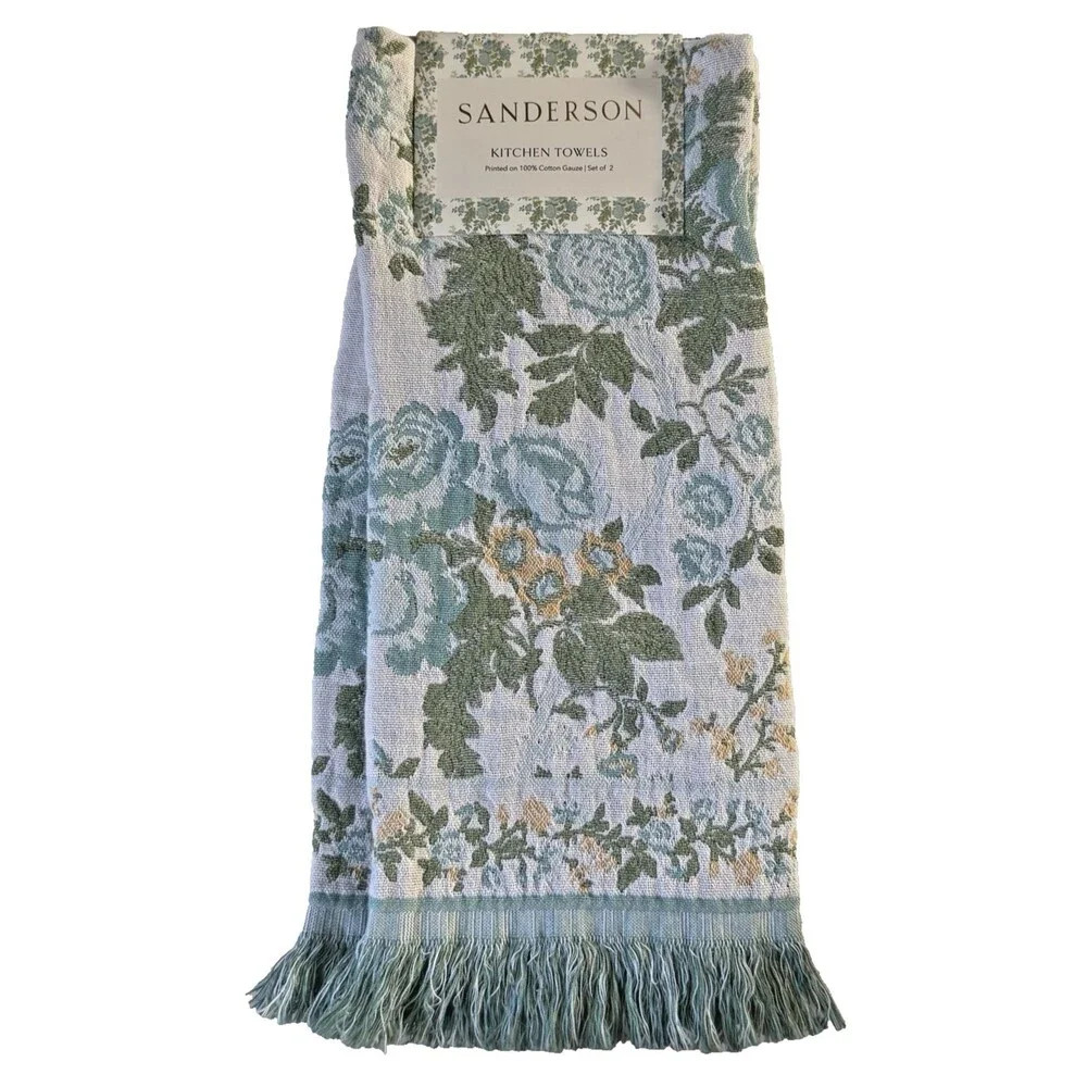 Sanderson Kitchen Dish Towels Hykenham Flowers 100% Cotton Fringe 18X28 Set of 2 | Poshmark
