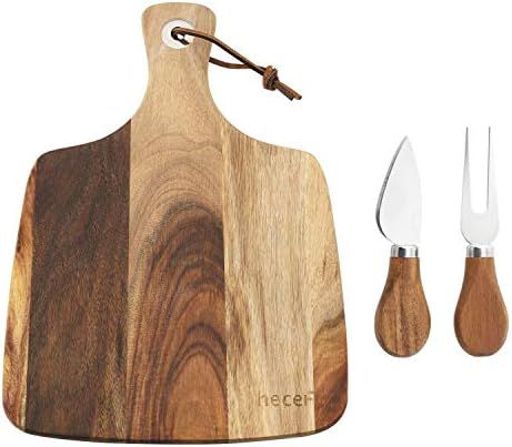 hecef Cheese Board set of 3,a Acacia Wood Cheese Plate & a Cheese Knife & a Cheese Fork, Perfect Che | Amazon (US)