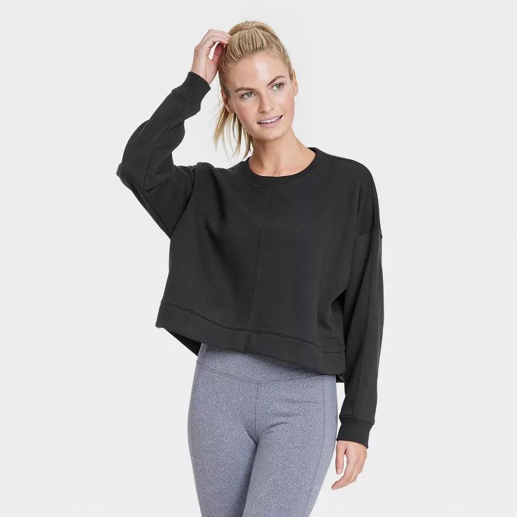 Women's Cotton Fleece Crewneck Cropped Sweatshirt - All in Motion™ | Target