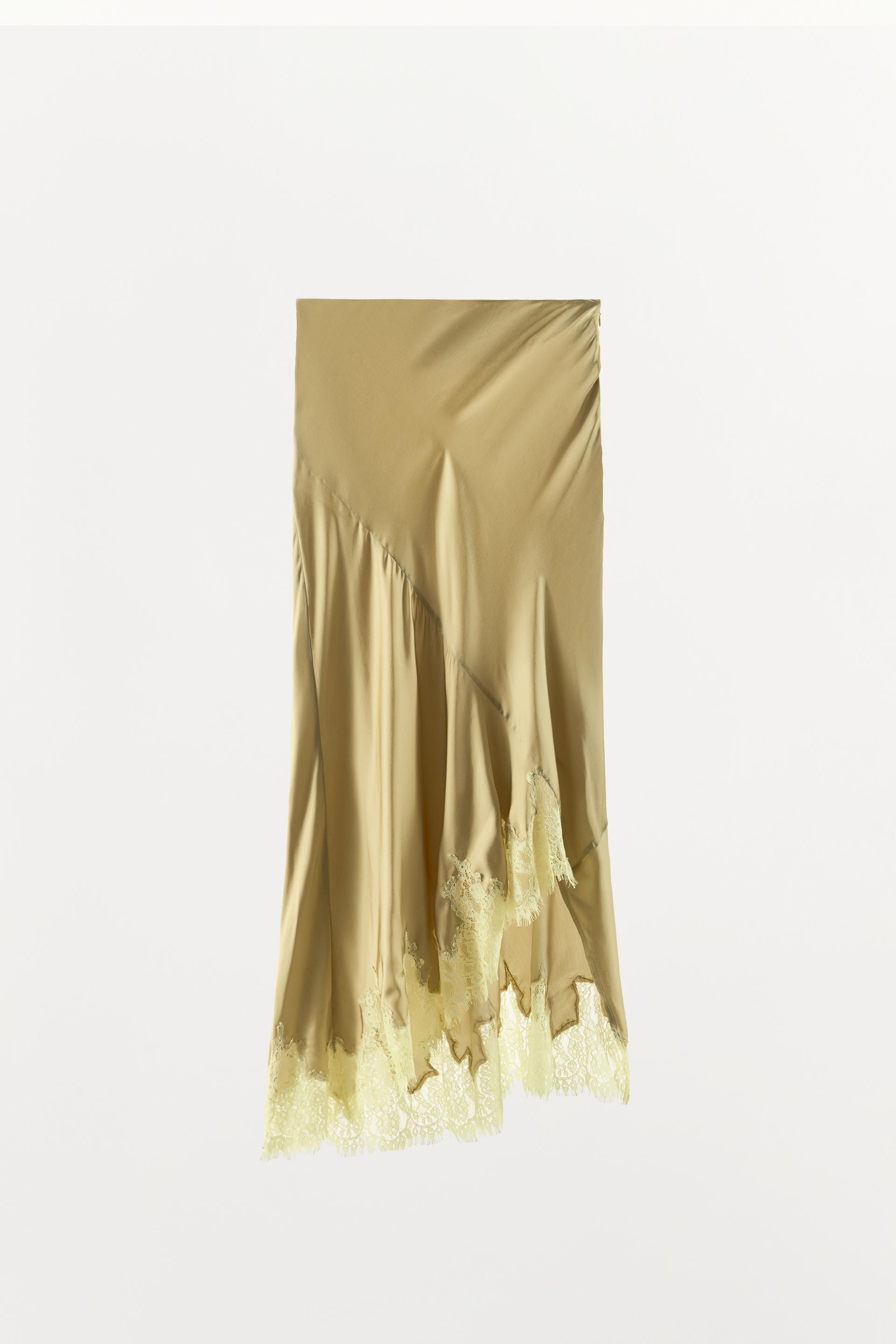 ASYMMETRIC SATIN LACE SKIRT | Zara US