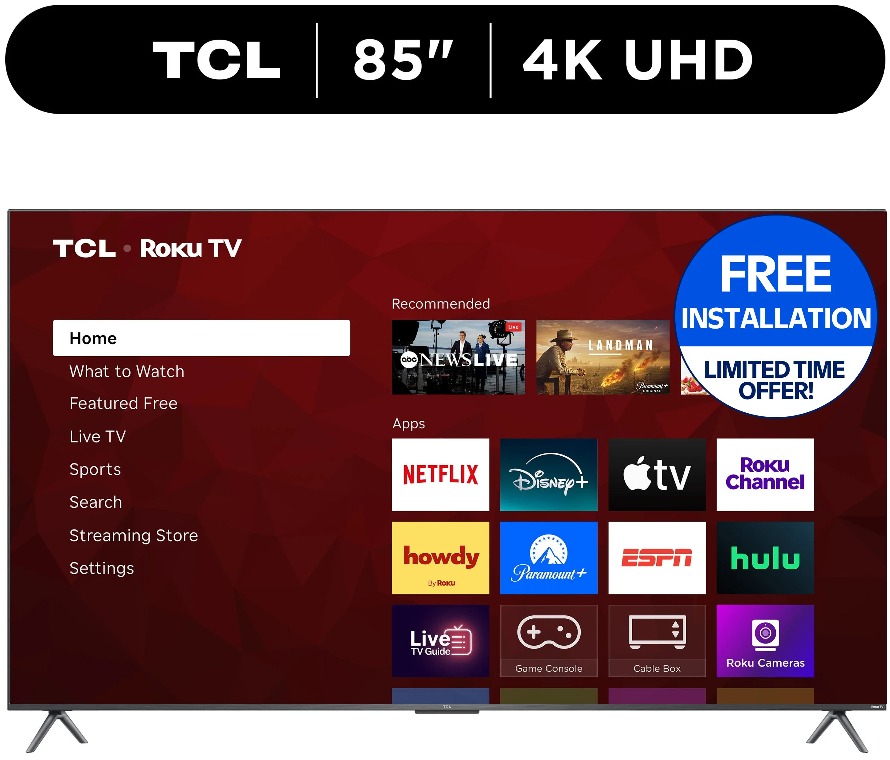 TCL 85" Class S4 4K UHD HDR Smart TV with Roku TV (NEW 2025) - 85S41CR | Walmart (US)
