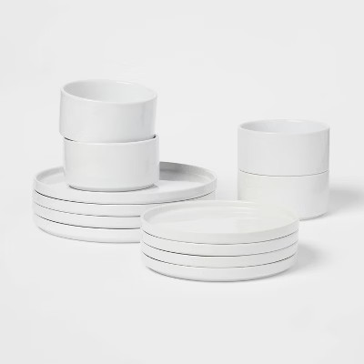 12pc Stoneware Stella Dinnerware Sets White - Threshold™: Solid Dishware Set, Service for 4, Mi... | Target