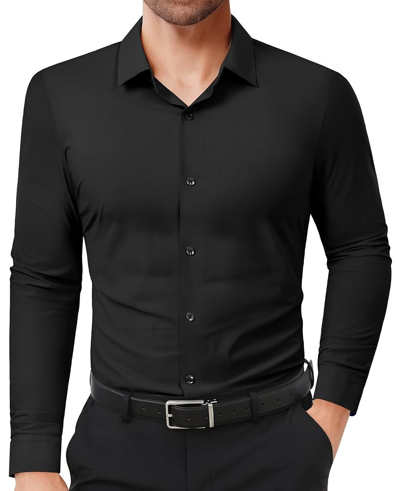 Men's Dress Shirts Slim Fit Dress Shirts for Men Long Sleeve Muscle Stretch Wrinkle Free Button D... | Amazon (US)