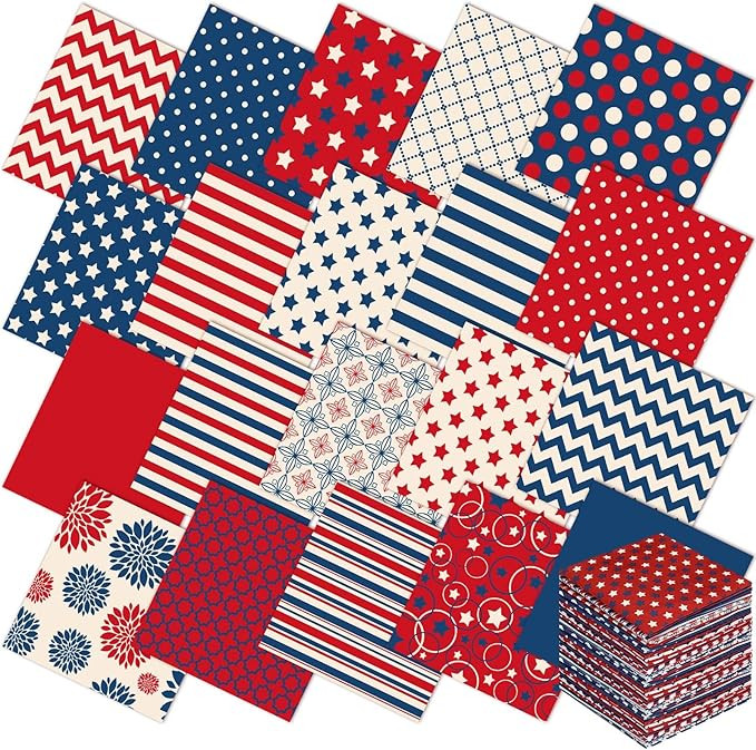 Ganeen 60 Pcs 10 x 10 Inch Vintage Patriotic Quilting Fabric Squares Red Blue White Fabric Bundle... | Amazon (US)