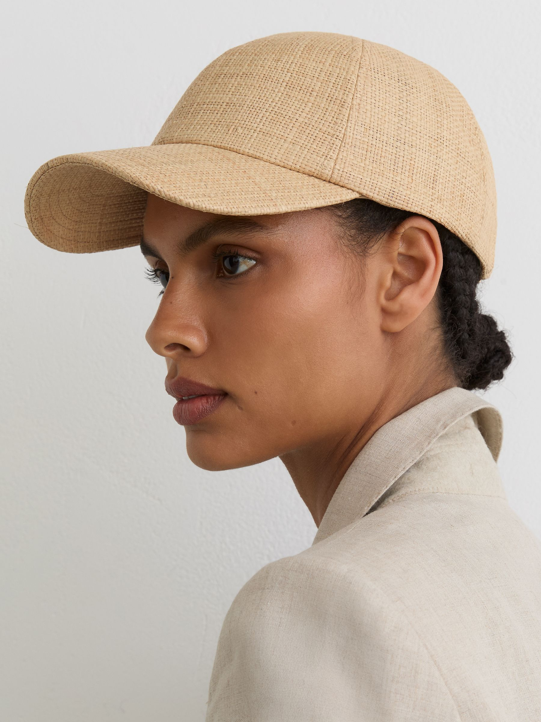 Raffia Baseball Cap in Natural | Reiss US