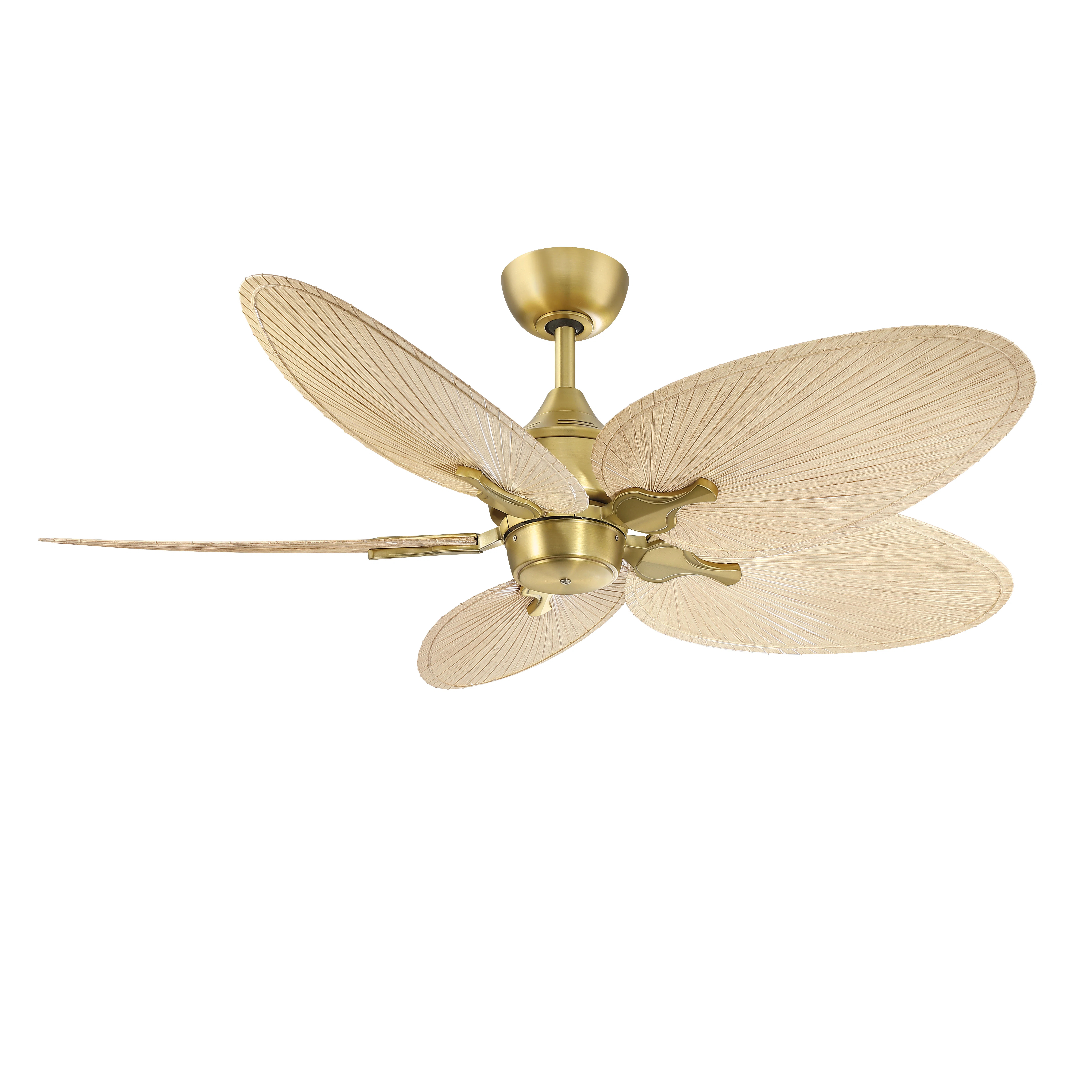 Islander DC 52 inch Indoor/Outdoor Ceiling Fan - Brushed Satin Brass with Natural Narrow Oval Pal... | Wayfair North America