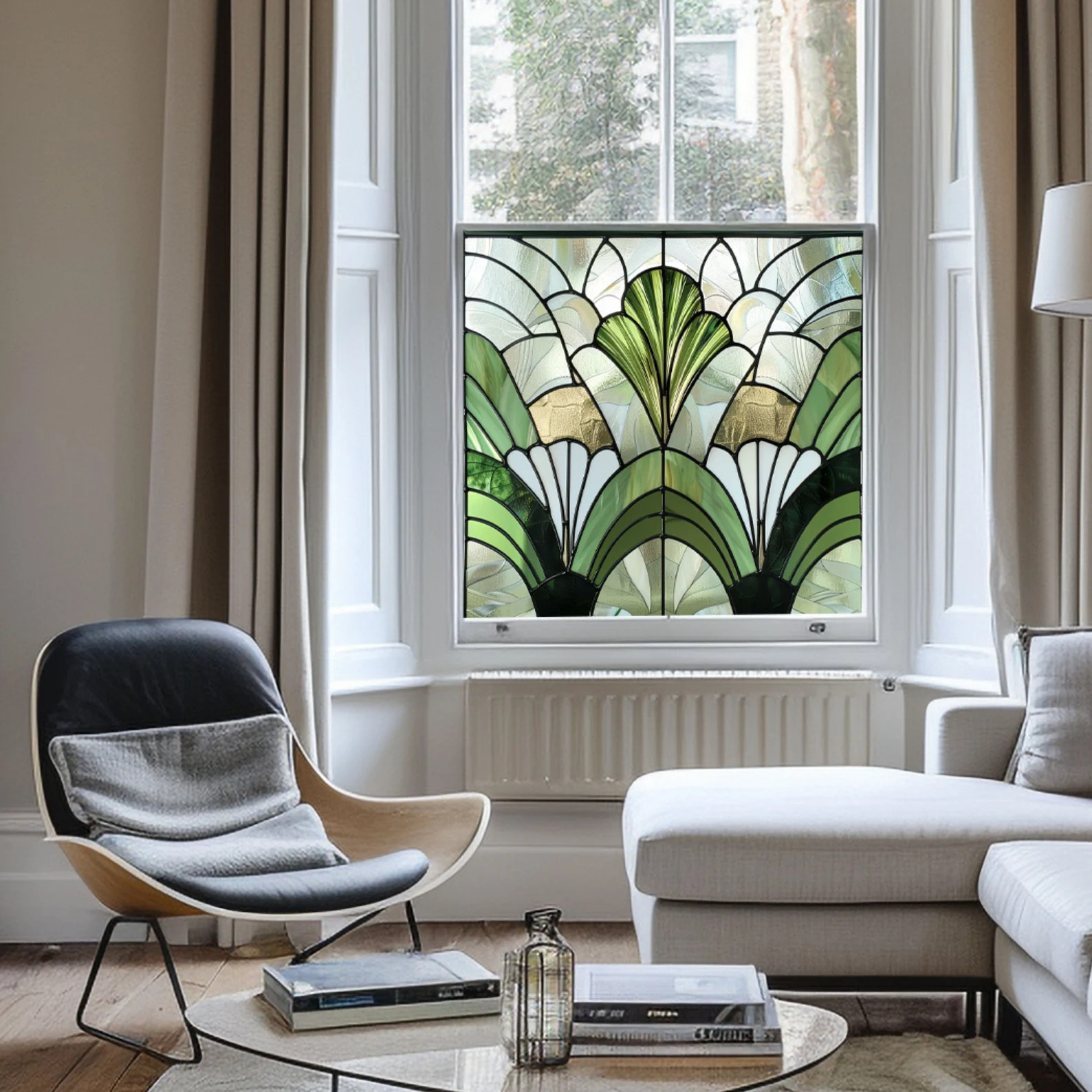 Art Deco Green Stained Glass Window Film, Privacy Window Film, Window Film, Stained Glass Window ... | Etsy (US)