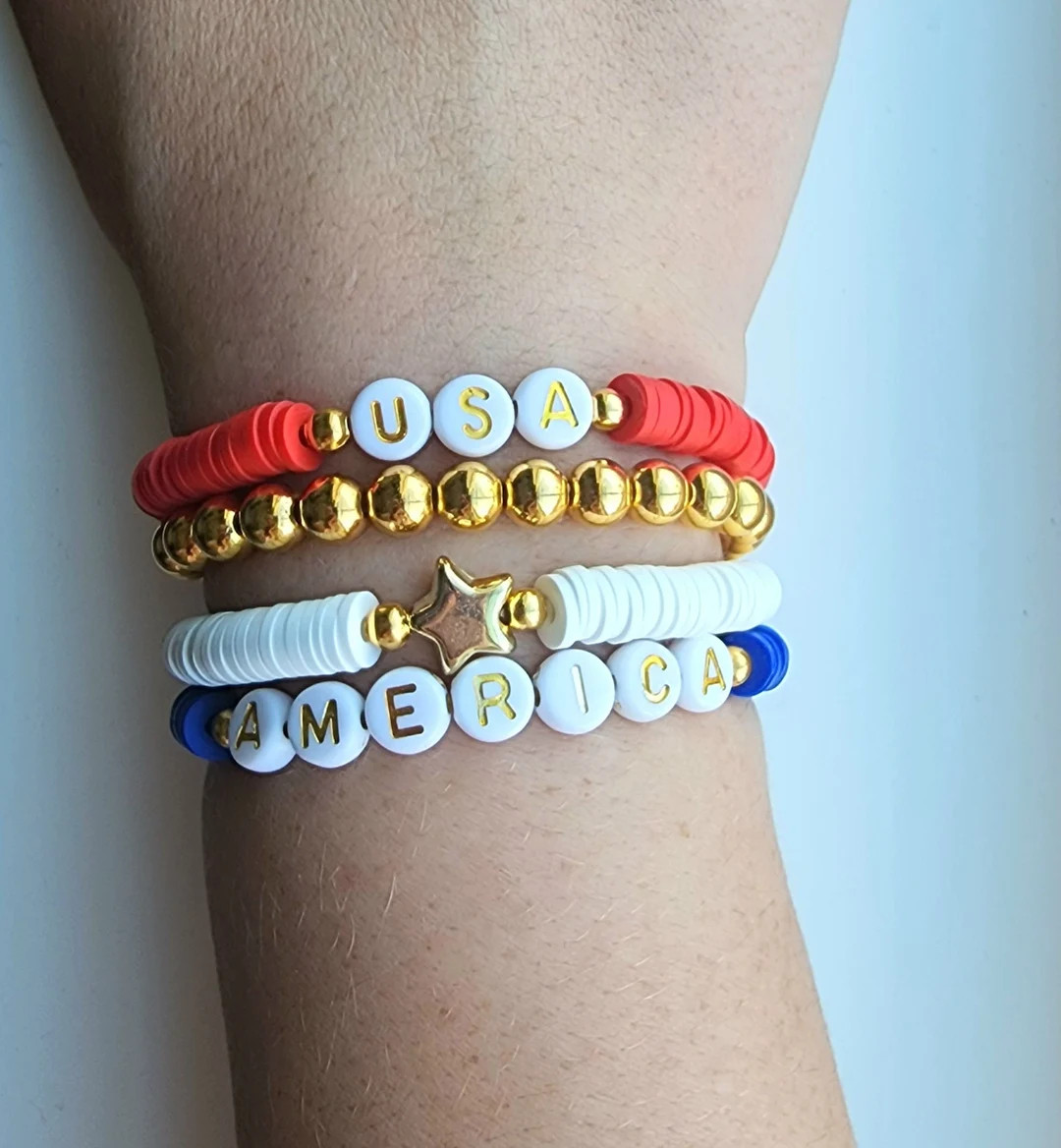Fourth of July Bracelet-Personalized Name Bracelet for Her-Heishi Beaded Bracelet for 4th of July... | Etsy (US)