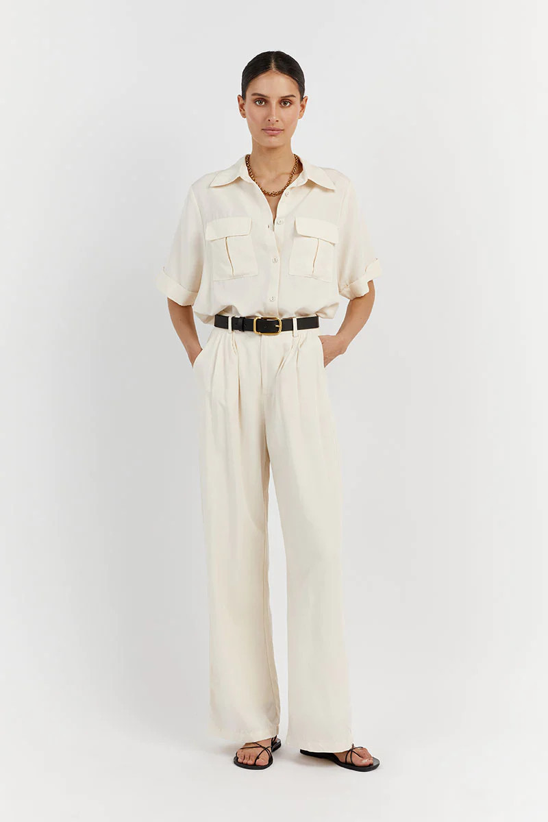 AMELIA OFF WHITE LINEN BLEND PANT | DISSH