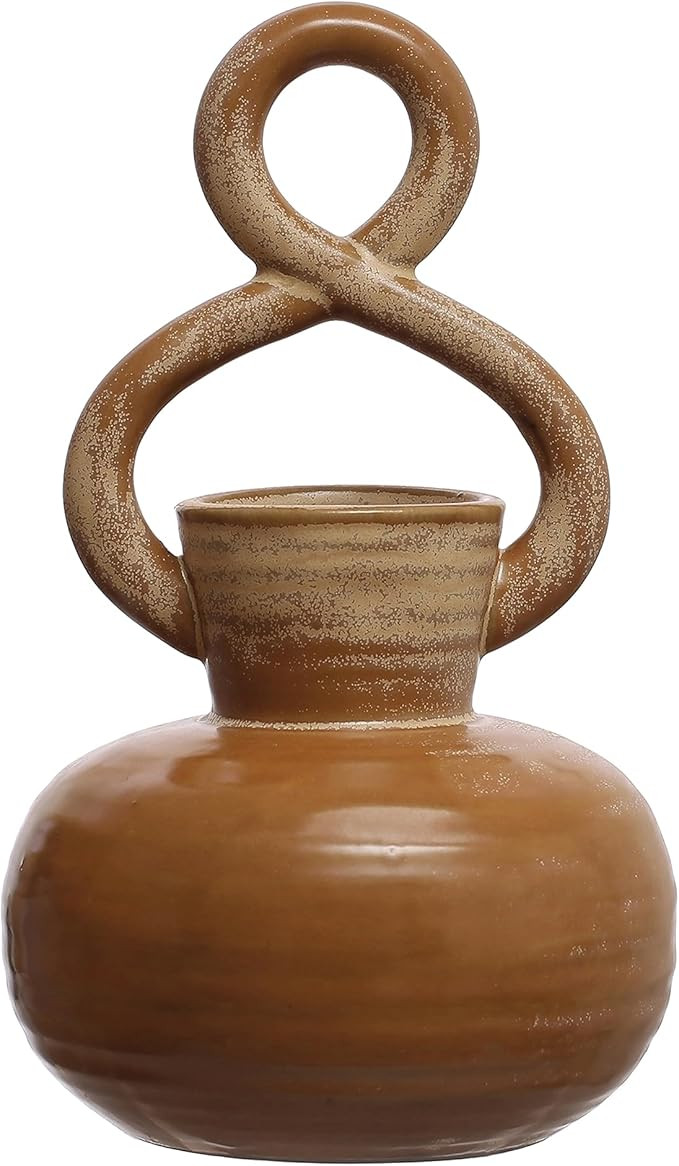 Bloomingville 8.5 Inches Stoneware Vase with Twisted Handle and Reactive Glaze, Brown | Amazon (US)