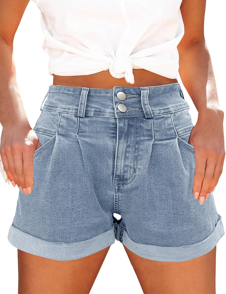 Womens Relaxed Fit Casual High Waist Pocketed Denim Shorts | Amazon (US)