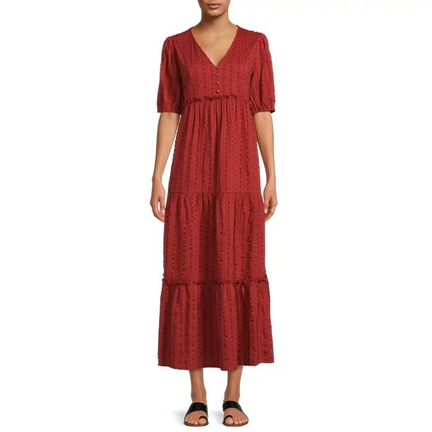 Time and Tru Women's Jacquard Maxi Dress with Short Sleeves - Walmart.com | Walmart (US)