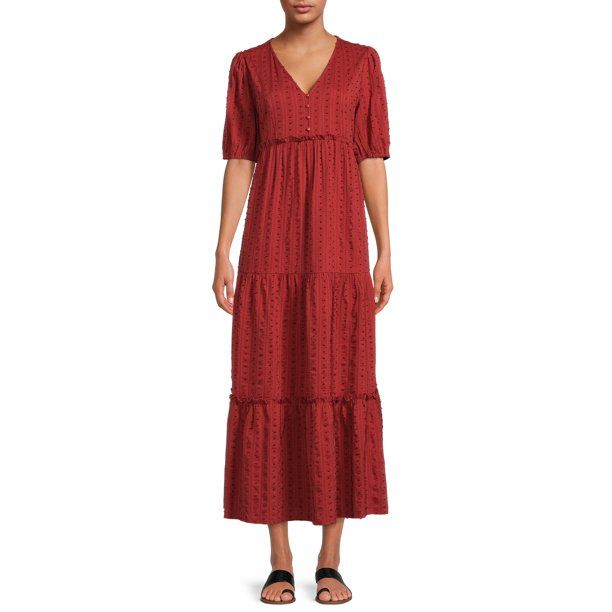 Time and Tru Women's Jacquard Maxi Dress with Short Sleeves | Walmart (US)