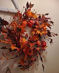 Sggvecsy Fall Wreath 22’’ Autumn Front Door Wreath Harvest Wreath with Pumpkin Sunflower Berr... | Amazon (US)