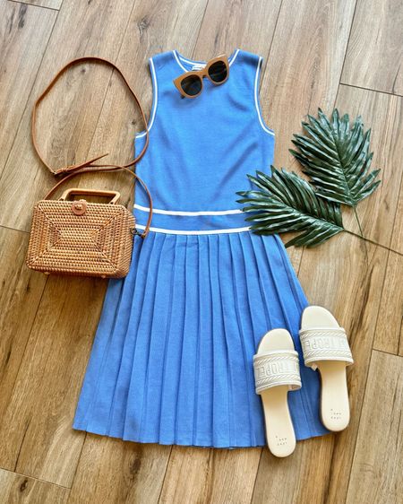 Vacation outfit. Blue dress. Sandals. Summer outfits. Tennis dress. Old money aesthetic outfits. 

#LTKsalealert #LTKSeasonal #LTKtravel