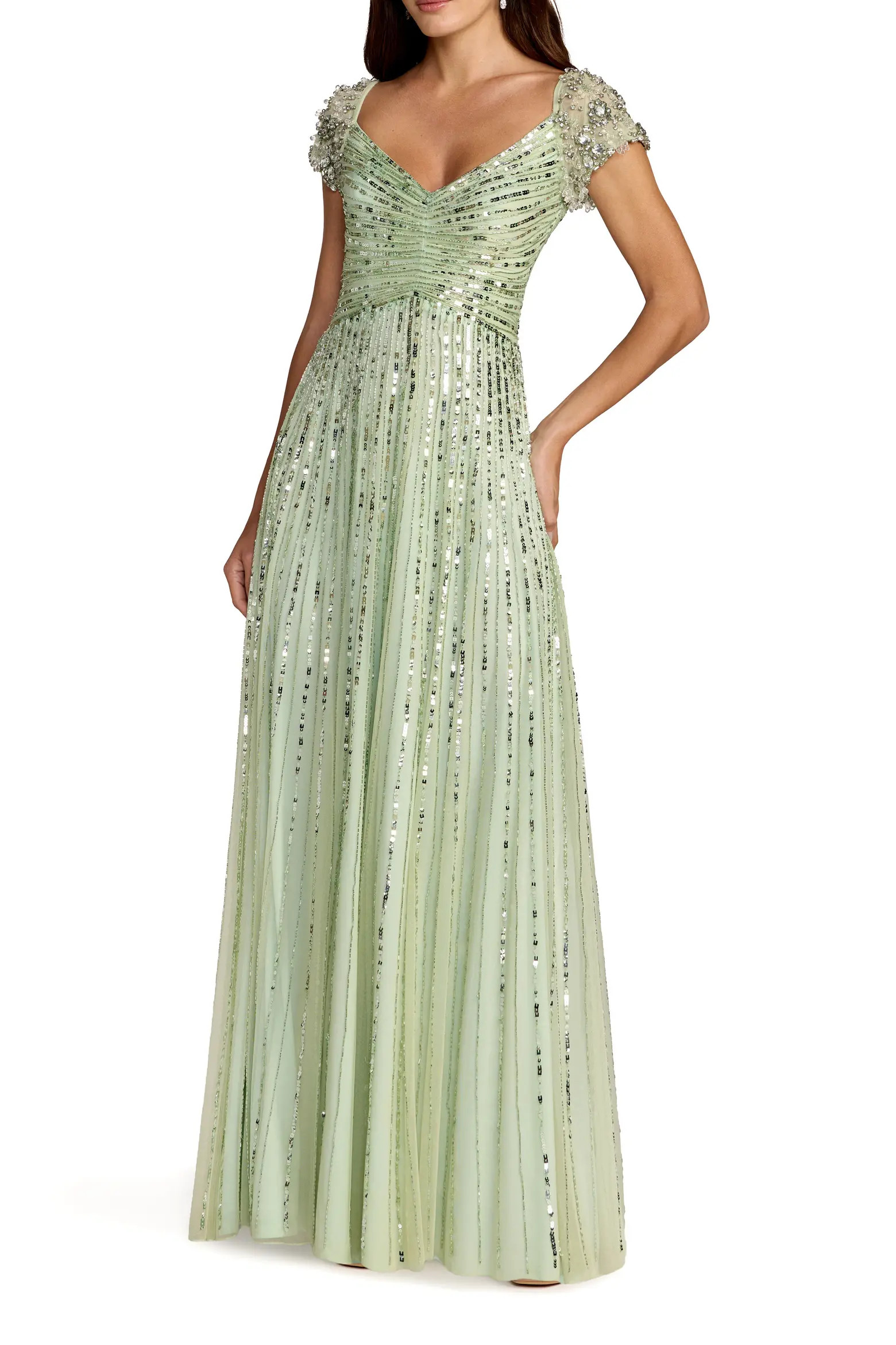 Striped Sequin Mesh Gown With Beaded Shoulders (Women) | Nordstrom | Nordstrom