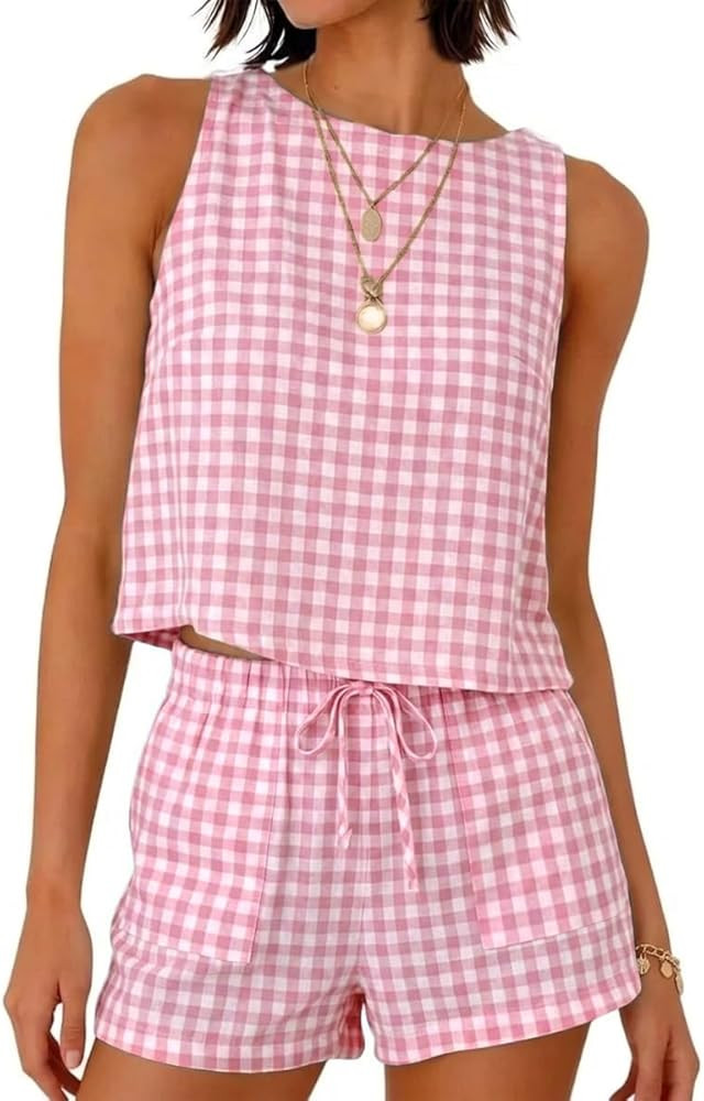 Amazon.com: IDEALSANXUN Gingham Sets for Women 2 Piece Outfits 2026 Spring Summer Beach Outfits V... | Amazon (US)
