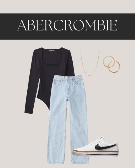 Abercrombie jeans | light wash denim | neutral outfit | casual style | Nike sneakers | gold jewelry 

#LTKunder50 #LTKstyletip #LTKunder100