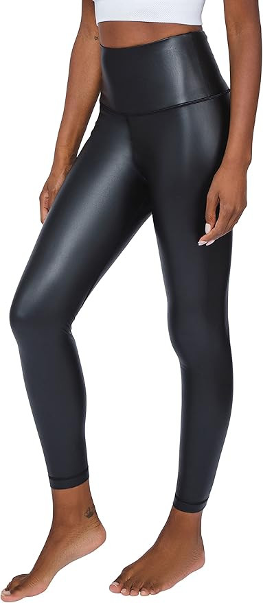 90 Degree By Reflex Super High Waist High Shine Faux Leather Fleece Lined Elastic Free Ankle Legg... | Amazon (US)