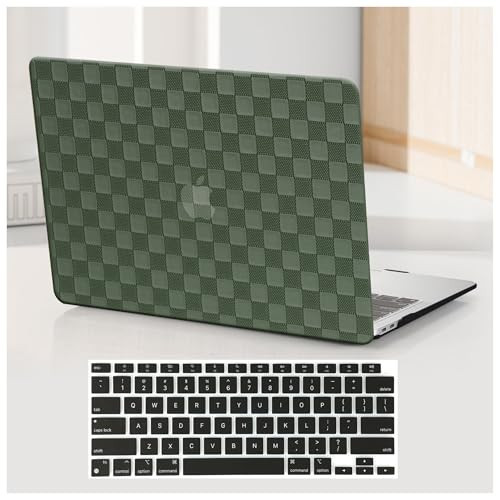 BYCeKe Checkered Case for MacBook Air 15 inch 2023 2024 2025 M4 A3241 M3 A3114 M2 A2941, Checkered Textured Cream Leather Hard Shell Case&Keyboard Cover for Mac Air15 Laptop, Checkerd Midnight Green | Amazon (US)
