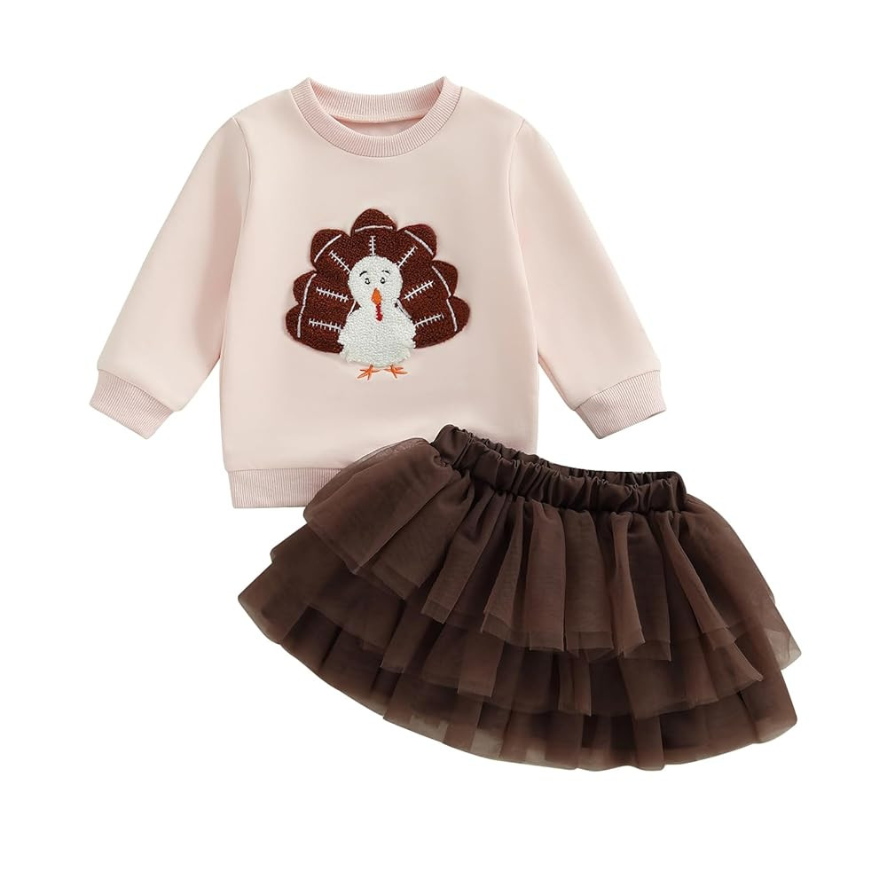 Karuedoo Toddler Baby Girl Thanksgiving Outfit Football Turkey Embroidery Crewneck Sweatshirt Top... | Amazon (US)