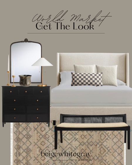 Un yes please!! This bedroom is right up my alley with the upholstered headboard and beautiful cane back bench in black!! This rug is also gorgeous!! And I’m loving the black dresser and mirror combo!! 

#LTKstyletip #LTKhome #LTKFind