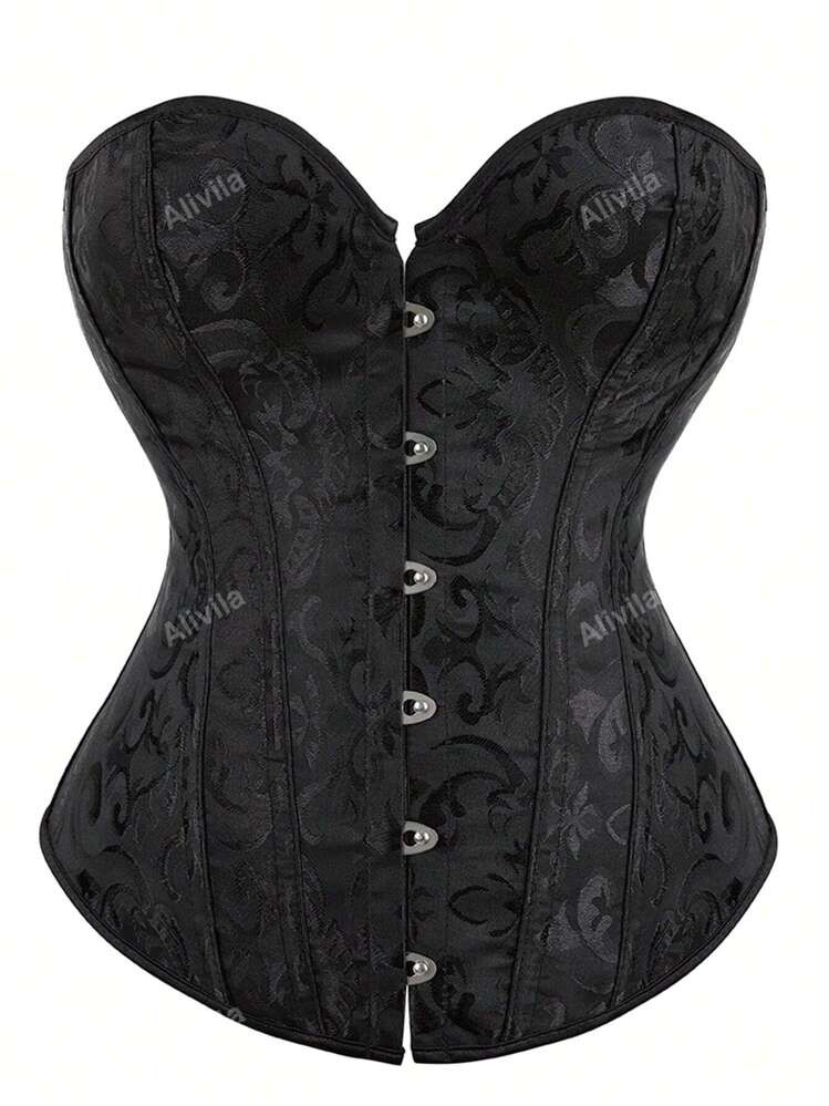 Plus Size Women Jacquard Button Front Bandeau Top, New Year Party Valentine Day Holiday Tops Cors... | SHEIN