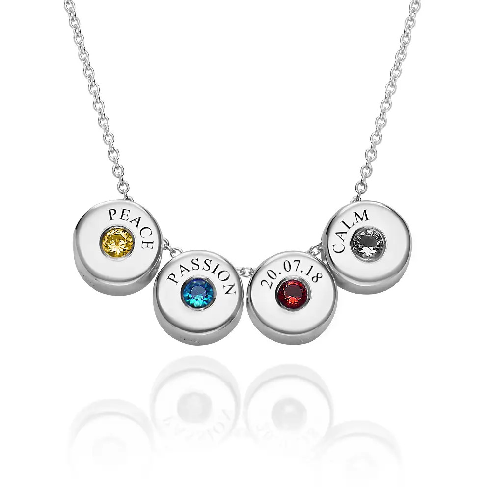 Nova Birthstone Necklace with Engraved Names in Sterling Silver | MYKA