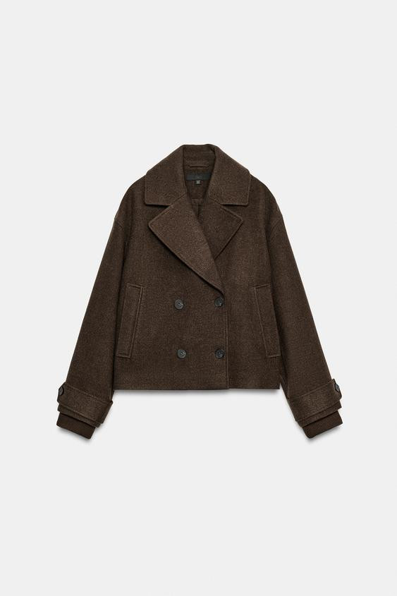 Zara - Soft Double-Breasted Short Coat - Mink - L - Woman | Zara US