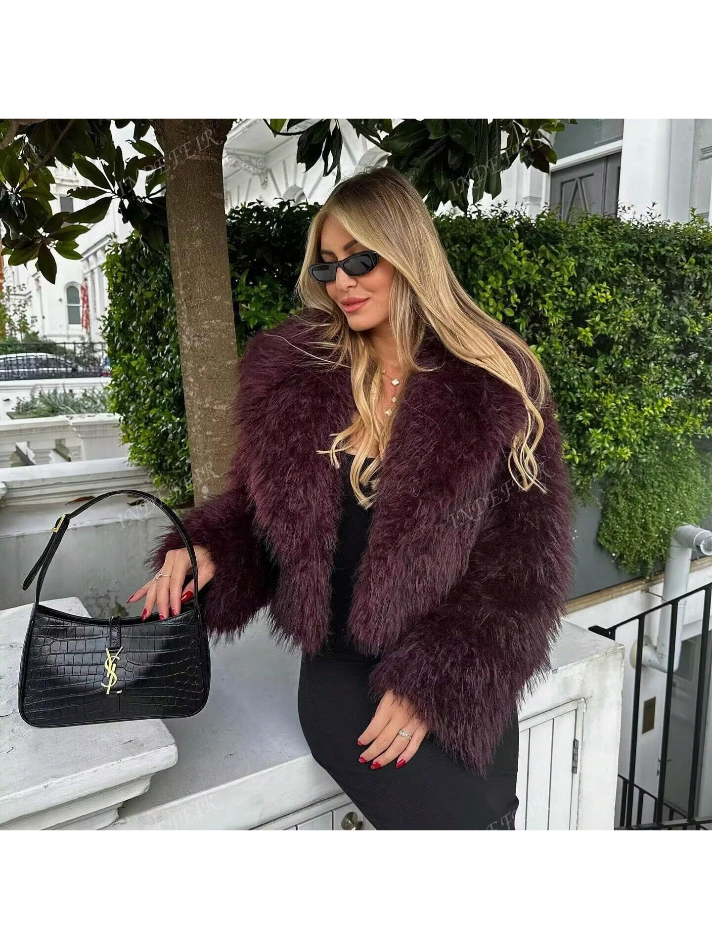 INDEFEIR Women's Trendy Loose Fit Warm Fluffy Fluffy Short Jacket, Stylish Coat | SHEIN