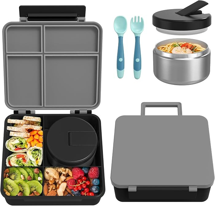 Bento Lunch Box with 8oz Soup Thermo, Kids Leakproof Lunch Food Containers with 4 Compartment, Ki... | Amazon (US)