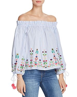 Aqua Embroidered Striped Off-the-Shoulder Top - 100% Exclusive | Bloomingdale's (US)
