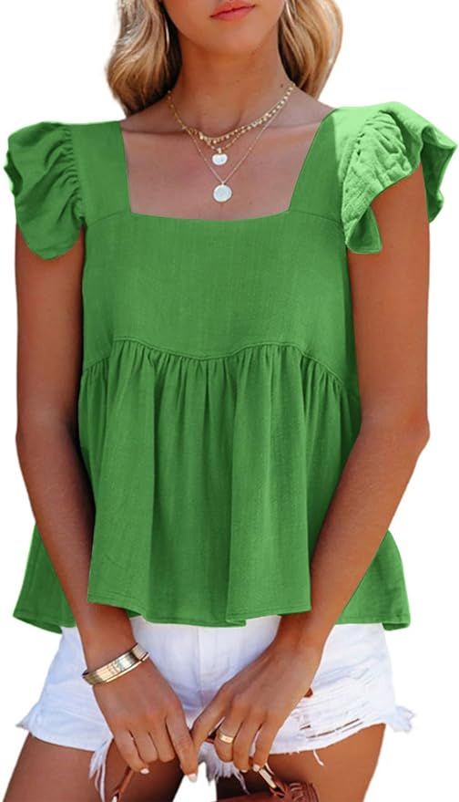LYANER Women's Summer Peplum Blouse Square Neck Ruffle Strap Sleeveless and Backless with Button ... | Amazon (US)