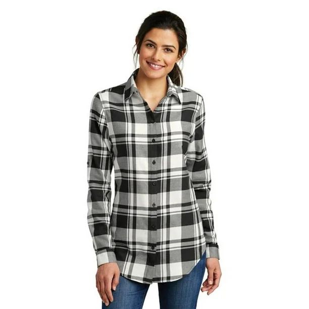 Port Authority 1201603 Ladies Plaid Flannel Tunic in Snow White & Black for LW668 - Medium - Walm... | Walmart (US)