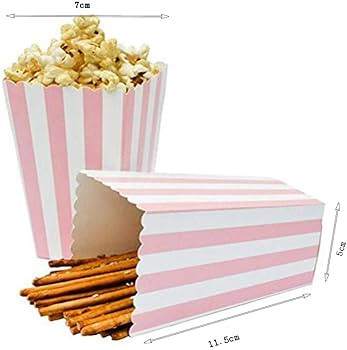 BinaryABC Popcorn Boxes,Stripe Pattern Decorative Dinnerware for Party,11.5 x 5CM,24pcs,Pink | Amazon (US)