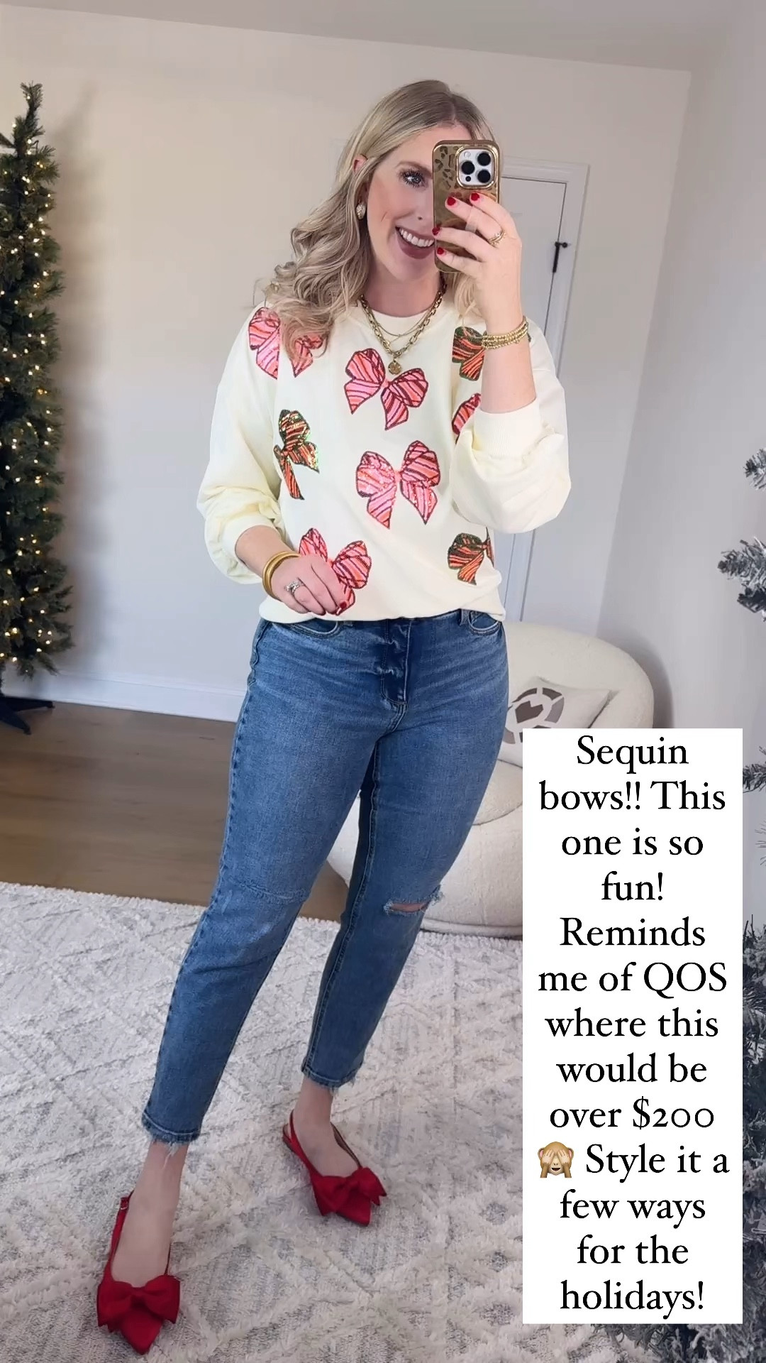 Amazon fashion, sequin bow sweatshirt 

Medium 

#LTKWatchNow #LTKHoliday #LTKFindsUnder50