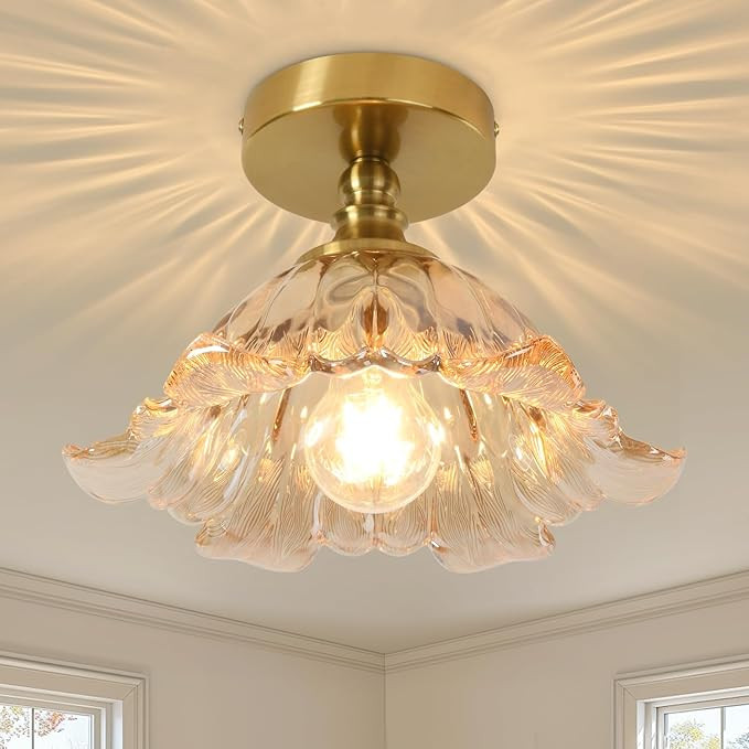 Semi Flush Mount Ceiling Light Fixture, 11in Amber Glass Vintage Light Fixtures Ceiling for Hallw... | Amazon (US)