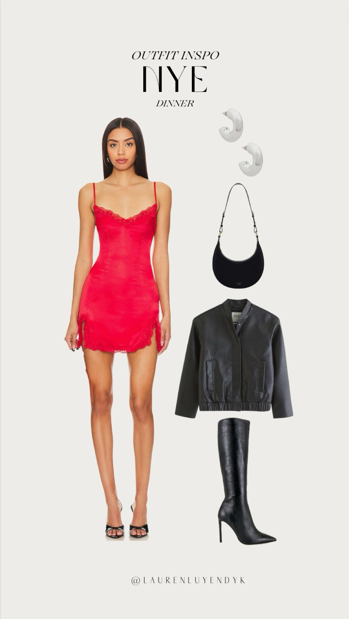 NYE outfit inspo / Dinner outfit inspo



RED LACE SLIP DRESS
SILVER HOOPS
BLACK LEATHER BOMBER JACKET
BLACK LEATHER BOOTS 
AMAZON BAG

#LTKstyletip #LTKHoliday #LTKSeasonal