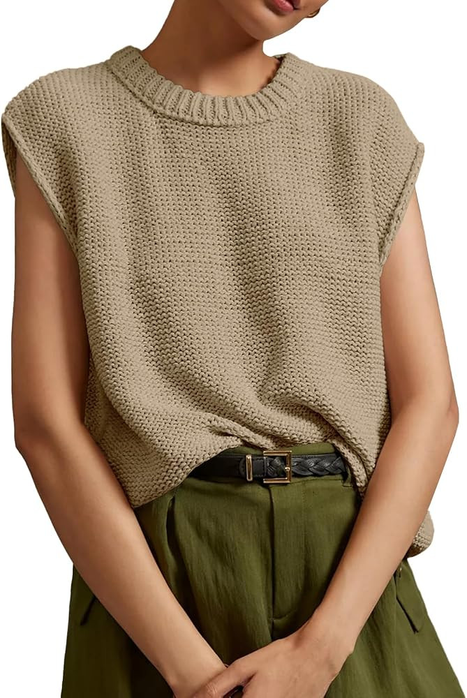 Saodimallsu Womens Sleeveless Crewneck Sweaters Ribbed Knit Tank Tops 2025 Trendy Sweater Vest | Amazon (US)