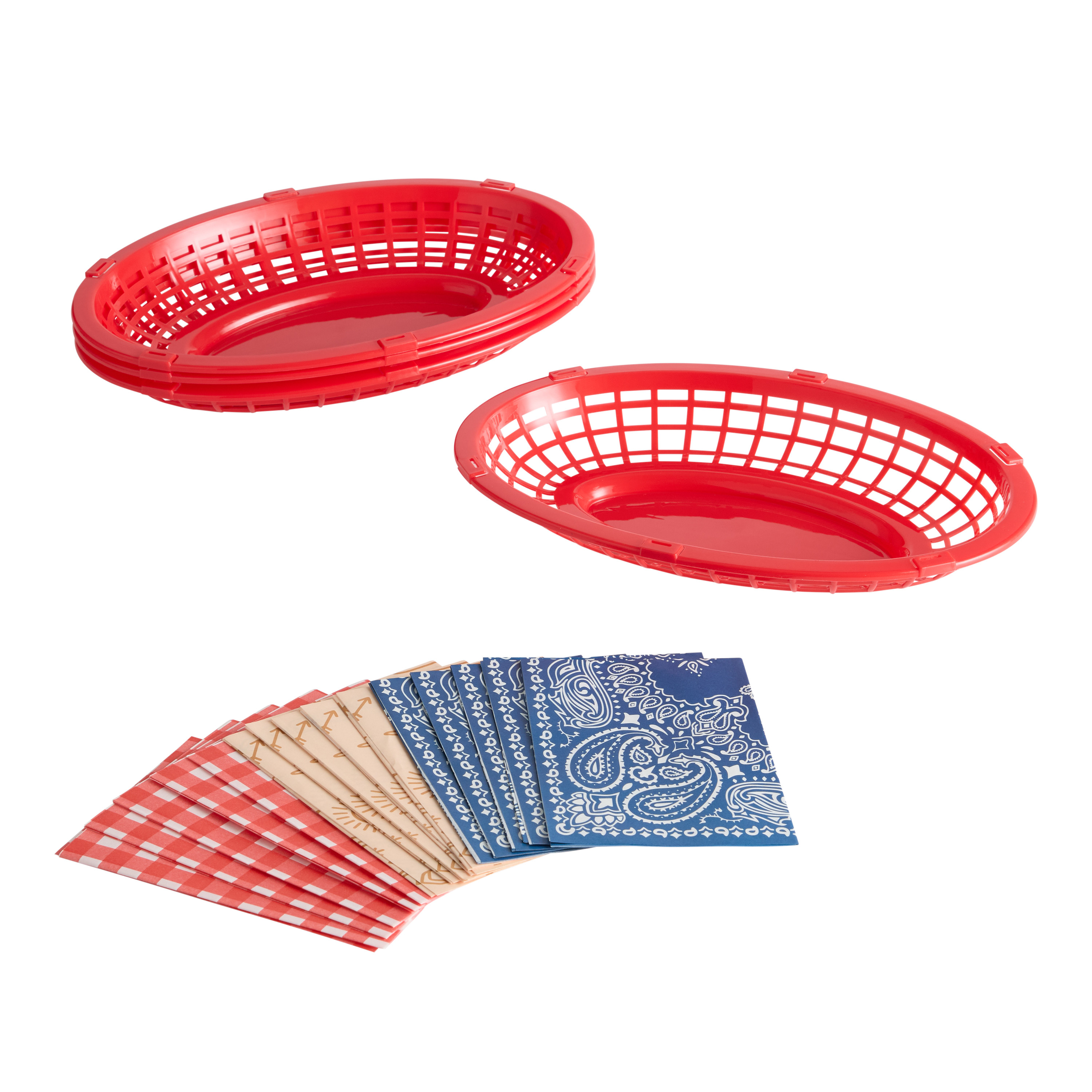 Red Retro Outdoor BBQ Burger Baskets with Liners 4 Pack | World Market