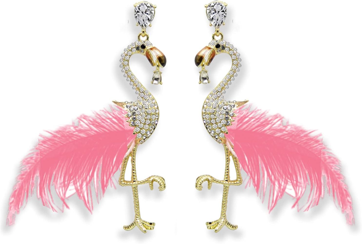 Women Feather Earrings Long Tassel Feather Flamingo Earrings Jewelry for Women Girls Black | Amazon (US)
