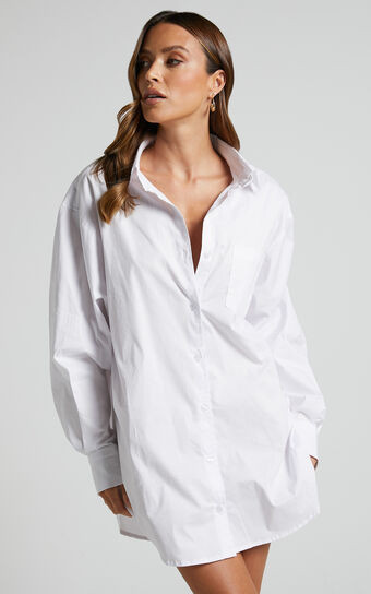Janaya Mini Dress - Long Sleeve Shirt Dress in White | Showpo (US, UK & Europe)