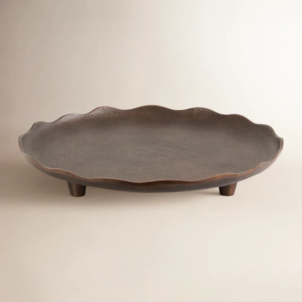 Scalloped Metal Footed Decorative Tray | Wayfair North America