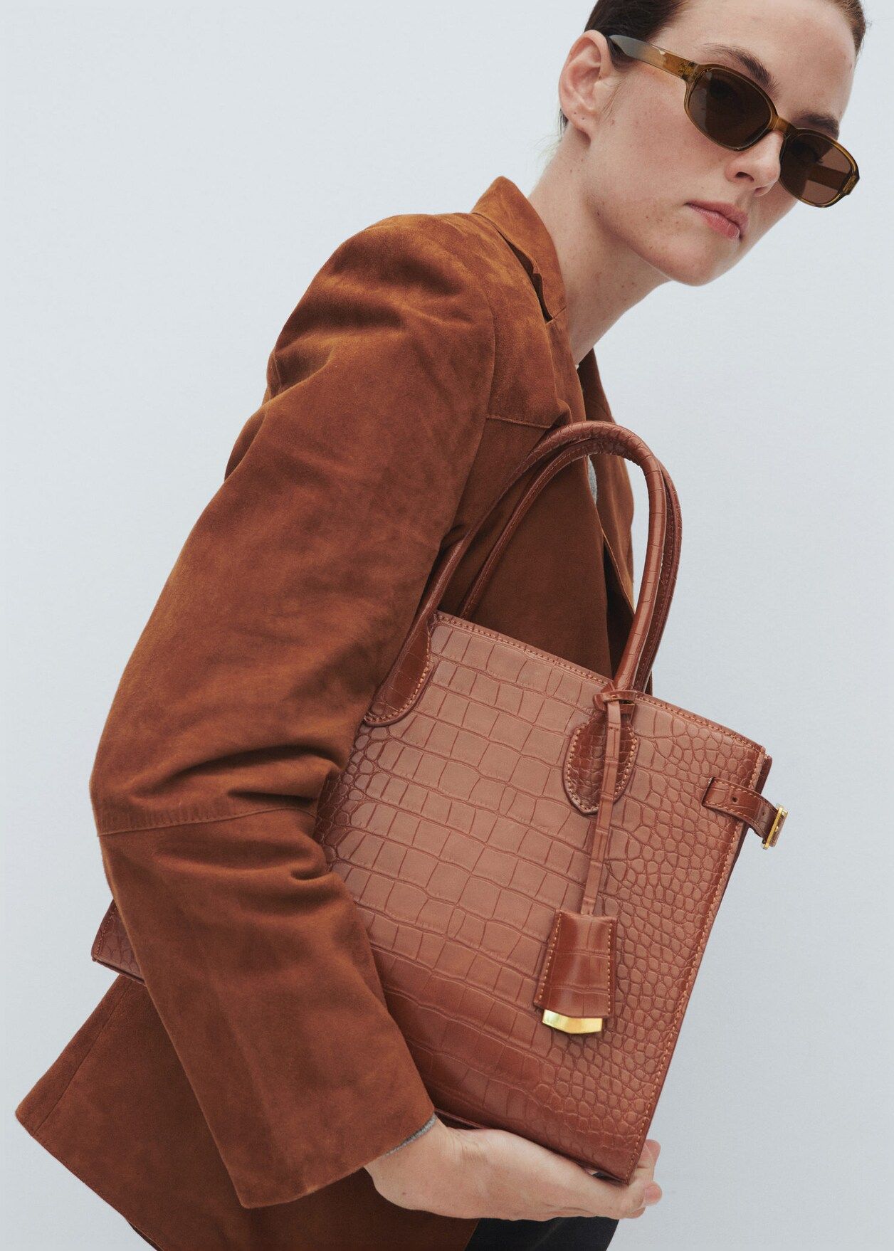 Crocodile-effect double handle bag -  Women | Mango USA | MANGO (US)