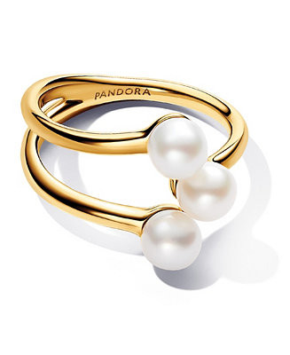 Pandora Treated Freshwater Cultured   Pearl Open Ring in 14k Gold-plated - Macy's | Macy's