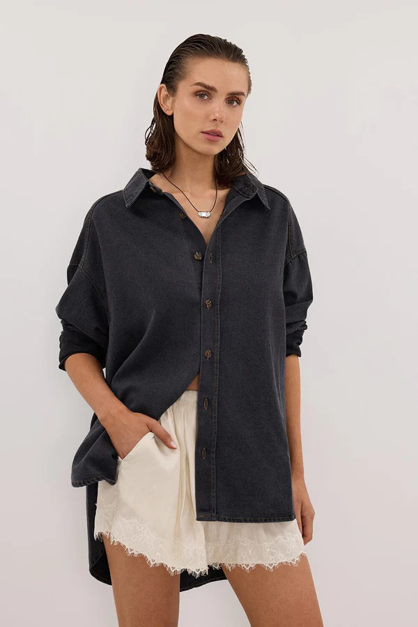 ASHTON WASHED BLACK OVERSIZED DENIM SHIRT | DISSH