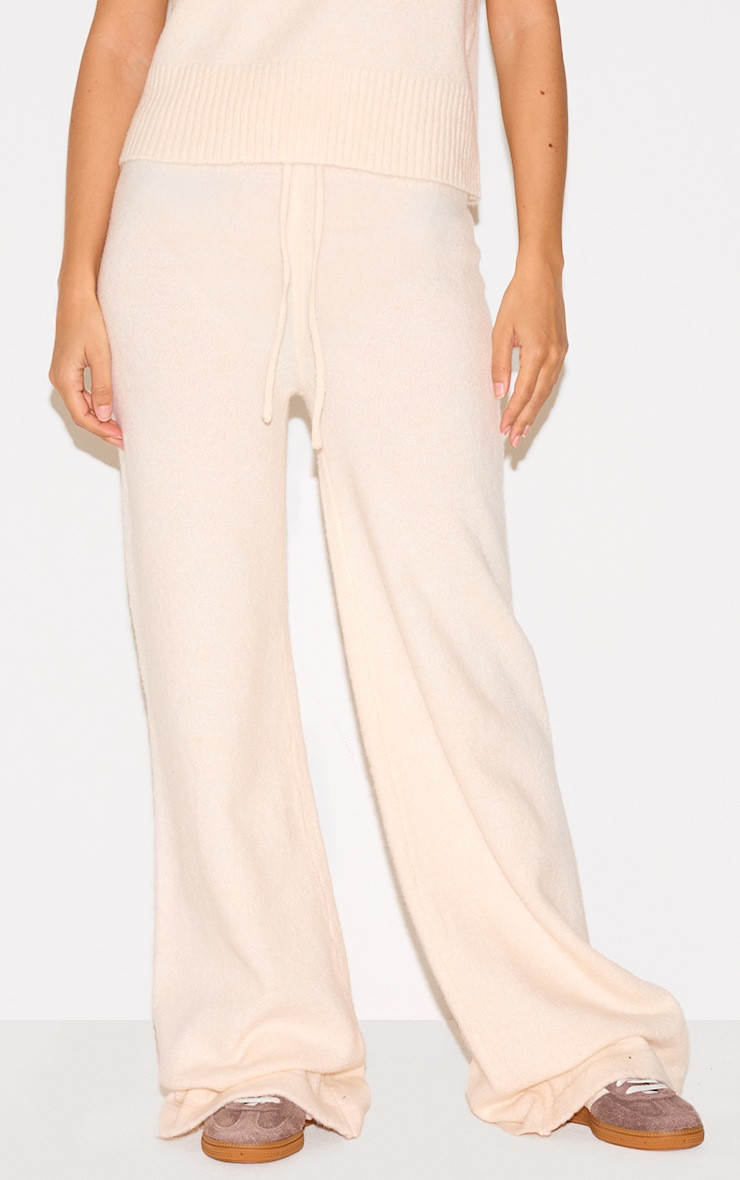 Ecru Marl Soft Knit Wide Leg Trousers | Knitwear | PrettyLittleThing UK